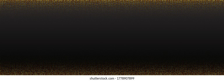 Abstract black background textured with radial golden halftone pattern. Vector illustration. Decoration element with stamped dotted ornament. Creative cover design template. Bursting light rays shape