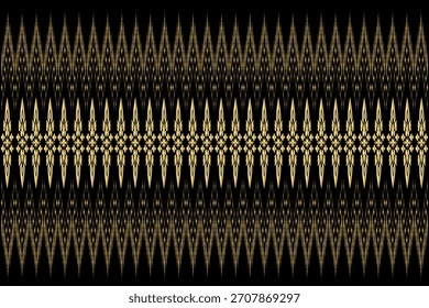 Abstract black background, Thai ethnic applied pattern, luxury gold geometric, fabric or wallpaper pattern design.