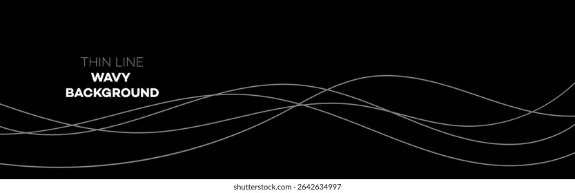 Abstract Black Background with Thin Line Wavy Design Elements