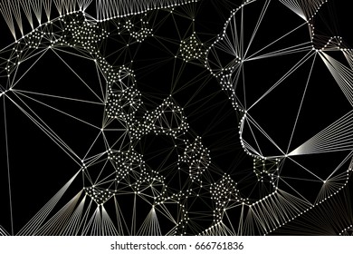 Abstract black background with thin lines and dots. Vector illustration.