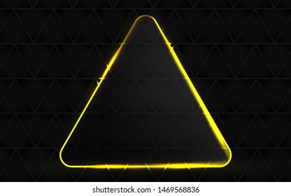 Abstract black background with triangle frame transparent glass effect a combination with light neon border. Layer layout space on for text and background design