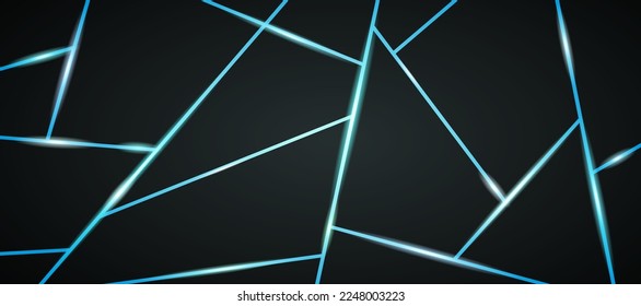 Abstract black background from triangles with bright glowing elements. Vector design backdrop