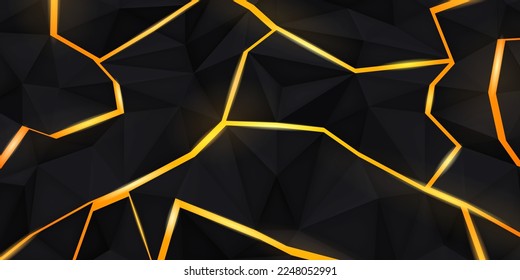 Resumen del fondo negro de los triángulos con elementos amarillos brillantes. Fondo de diseño de vectores