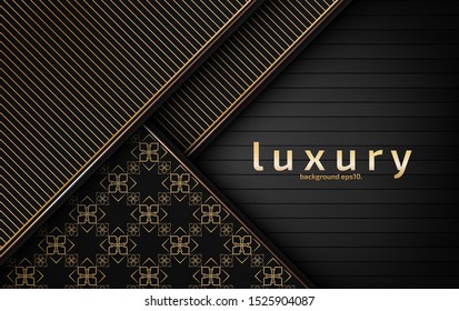 Abstract black background vector illustration with elegant, glittering gray and gold geometric lines design concept