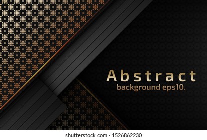 Abstract black background vector illustration with elegant, glittering gray and gold geometric lines design concept