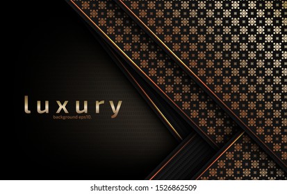 Abstract black background vector illustration with elegant, glittering gray and gold geometric lines design concept