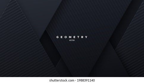 Abstract Black Background. Vector Illustration. Geometric Backdrop With Textured Black Paper Layers. Slanted Shapes. Business Presentation Template. Minimalist Decoration For Banner Design