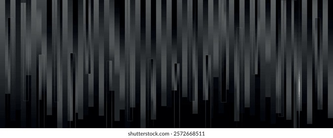 Abstract black background with vertical lines. The background features a sleek, modern black color with a smooth texture. Surreal geometric bar pattern background. Black background vector.