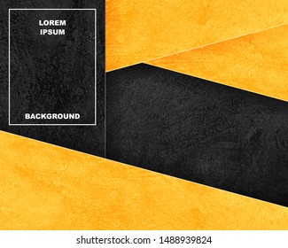 Abstract black background. Wall concrete texture. Dark color. Grunge texture graphic design. Paper cut style. Black and yellow stripes and shapes on black. vector illustration.