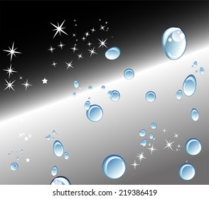 Abstract black background with Water drops and stars