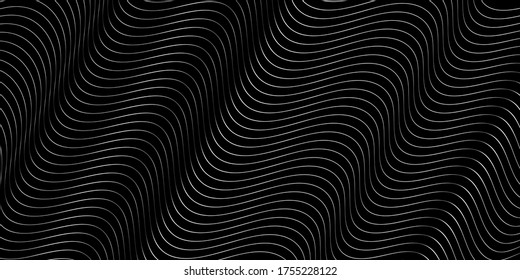 Abstract black background with wave lines, vector 