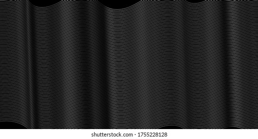 Abstract black background with wave lines, vector 