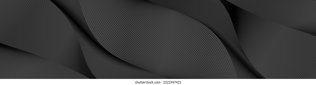 Abstract black background with wavy diagonal monochrome line pattern in dark color. Vector horizontal template for business banner, formal invitation, prestigious gift certificate, luxury voucher