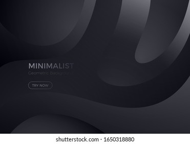 Abstract Black Background with Wavy Geometric Shapes. Vector Minimal Banner.