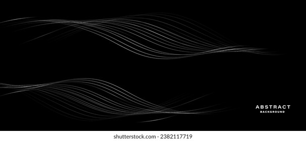 Abstract black background with wavy lines. Digital future technology concept. vector illustration.