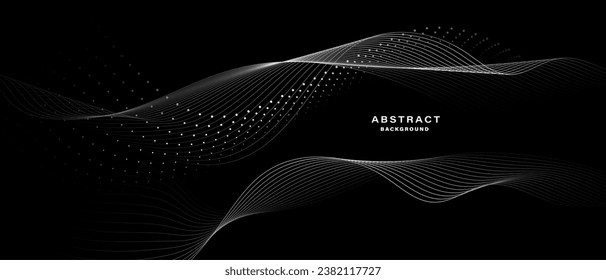 Abstract black background with wavy lines. Digital future technology concept. vector illustration.