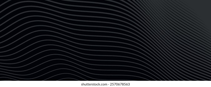 Abstract black background with wavy lines. The background features a sleek, modern style with black color and a smooth texture. Modern wavy line pattern background. Black background vector.