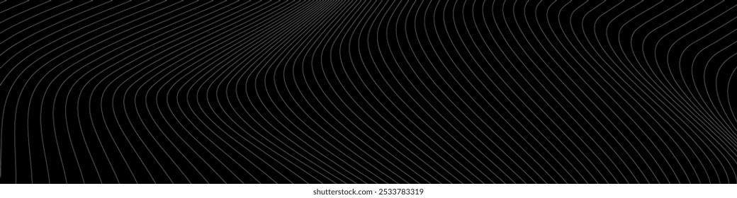 Abstractas fondo negro con líneas blancas onduladas que crean un diseño dinámico y moderno