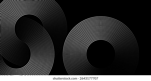 Fundo preto abstrato com anéis de círculo branco. Conceito de tecnologia futura digital.