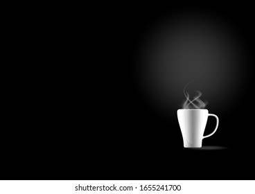 abstract black background white coffee cup, Showing a feeling of peace, concentration for creative