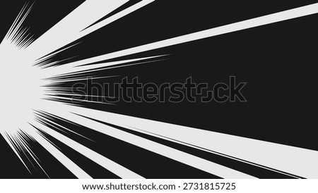 Abstract black background with white diagonal speed lines creating strong directional motion effect. Dynamic comic style streaks forming sense of speed, acceleration, and impact, suitable for manga, anime, action scenes, dramatic transitions, and graphic design backgrounds.