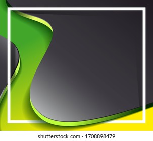 abstract black background with white frame and green wave