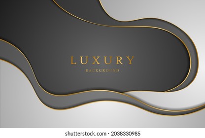 Resumen de fondo negro con curvas blancas y grises con elegantes líneas doradas. ilustración vectorial sobre diseño elegante de plantillas modernas
