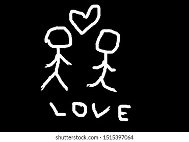 abstract black background with white line love heart and peple