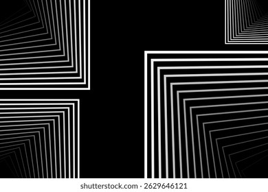 Abstract black background with white lines and straight shapes. Vector illustration of background.