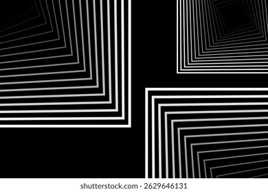 Abstract black background with white lines and straight shapes. Vector illustration of background.