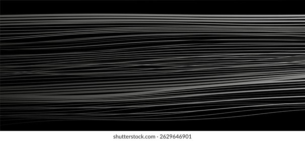 Abstrakter schwarzer Hintergrund mit weißen Linien und Wellen. Vektorgrafik des Hintergrunds.