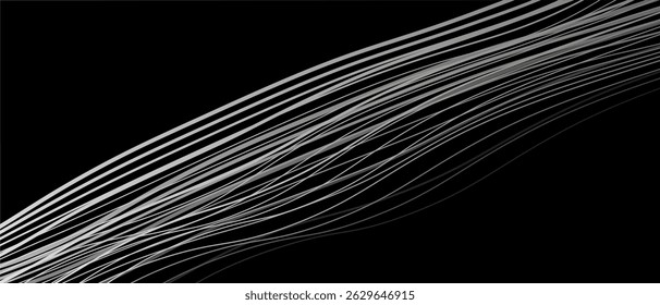 Abstract black background with white lines and waves. Vector illustration of background.