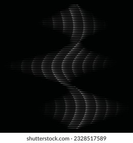 Abstract black background with white shine vertical lines and bright wave