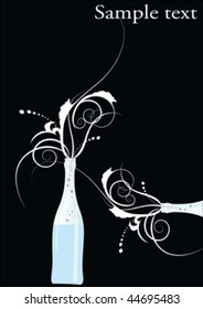 abstract black background with wine bottle and spiral pattern