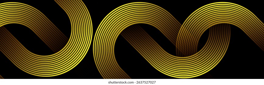 Abstract black background with yellow gradient colour geometric diagonal curve lines. Dynamic shapes composition design. Suit for curve effect. Futuristic technology consept.