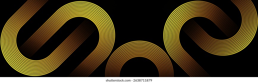 Abstract black background with yellow gradient colour geometric diagonal curve lines. Dynamic shapes composition design. Suit for curve effect. Futuristic technology consept.