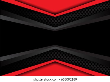 Abstract black banner dark gray red overlap on circle mesh design modern background texture vector illustration.