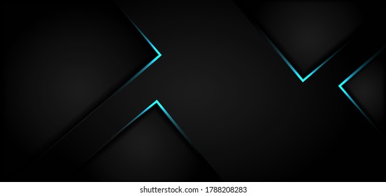 Abstract black banner design with blue neon glowing light. Modern futuristic background. Vector illustration