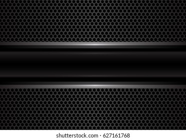 Abstract black banner silver line on dark gray circle mesh design luxury background texture vector illustration.