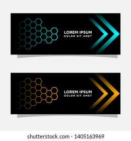 Abstract black banner technology concept design. Glossy gold and blue color