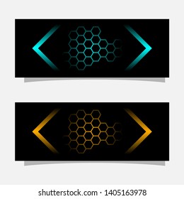 Abstract black banner technology concept design. Glossy gold and blue color