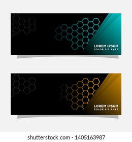 Abstract black banner technology concept design. Glossy gold and blue color