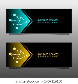 Abstract black banner technology concept design. Glossy gold and blue color