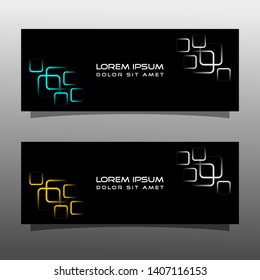 Abstract black banner technology concept design. Glossy gold and blue color
