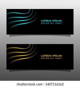 Abstract black banner technology concept design. Glossy gold and blue color