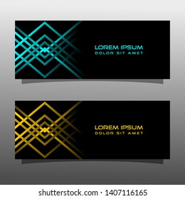 Abstract black banner technology concept design. Glossy gold and blue color