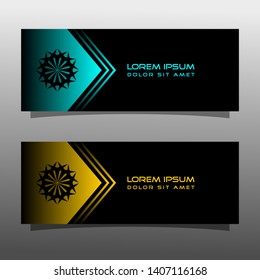 Abstract black banner technology concept design. Glossy gold and blue color