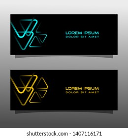 Abstract black banner technology concept design. Glossy gold and blue color