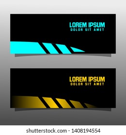 Abstract black banner technology concept design. Glossy gold and blue color