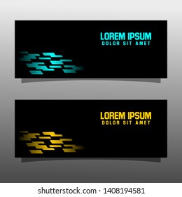 Abstract black banner technology concept design. Glossy gold and blue color